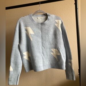 Blue and White Women's Sweater with lightening graphic